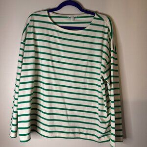 Maurice - Marina Striped Mixer Tee - Green and Cream - 1x - NWT